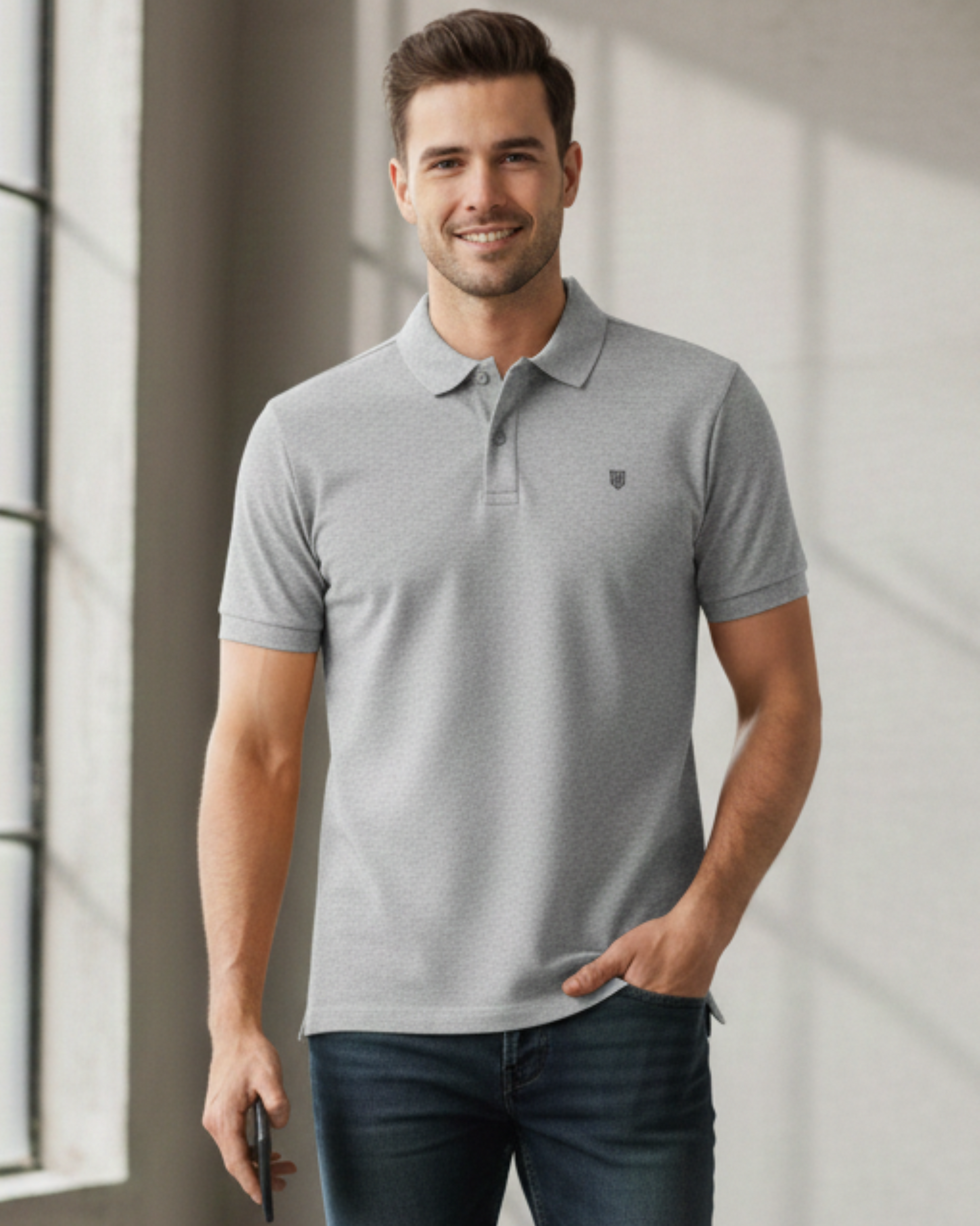 Classic Men's Polo t-shirt regular fit cotton fabric heavyweight fabric detail view by HAViT Apparel