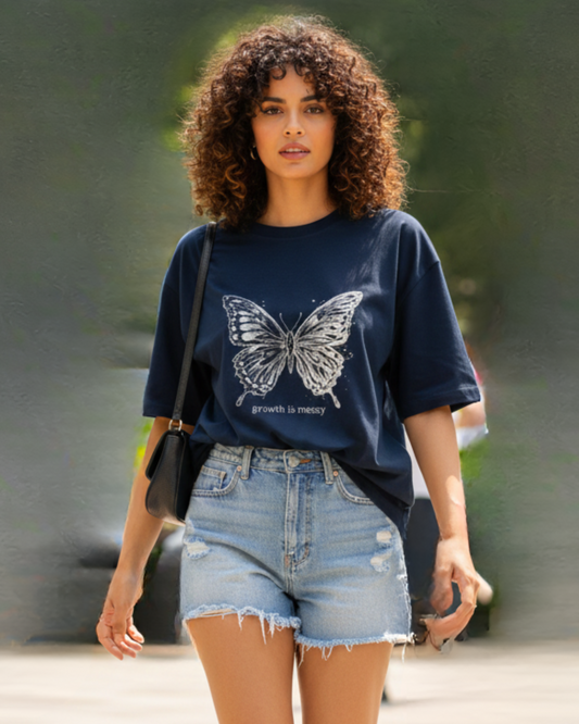 Transformation Statement Oversized Tee t-shirt oversized fit cotton fabric heavyweight fabric graphic print printed design detail view by HAViT Apparel