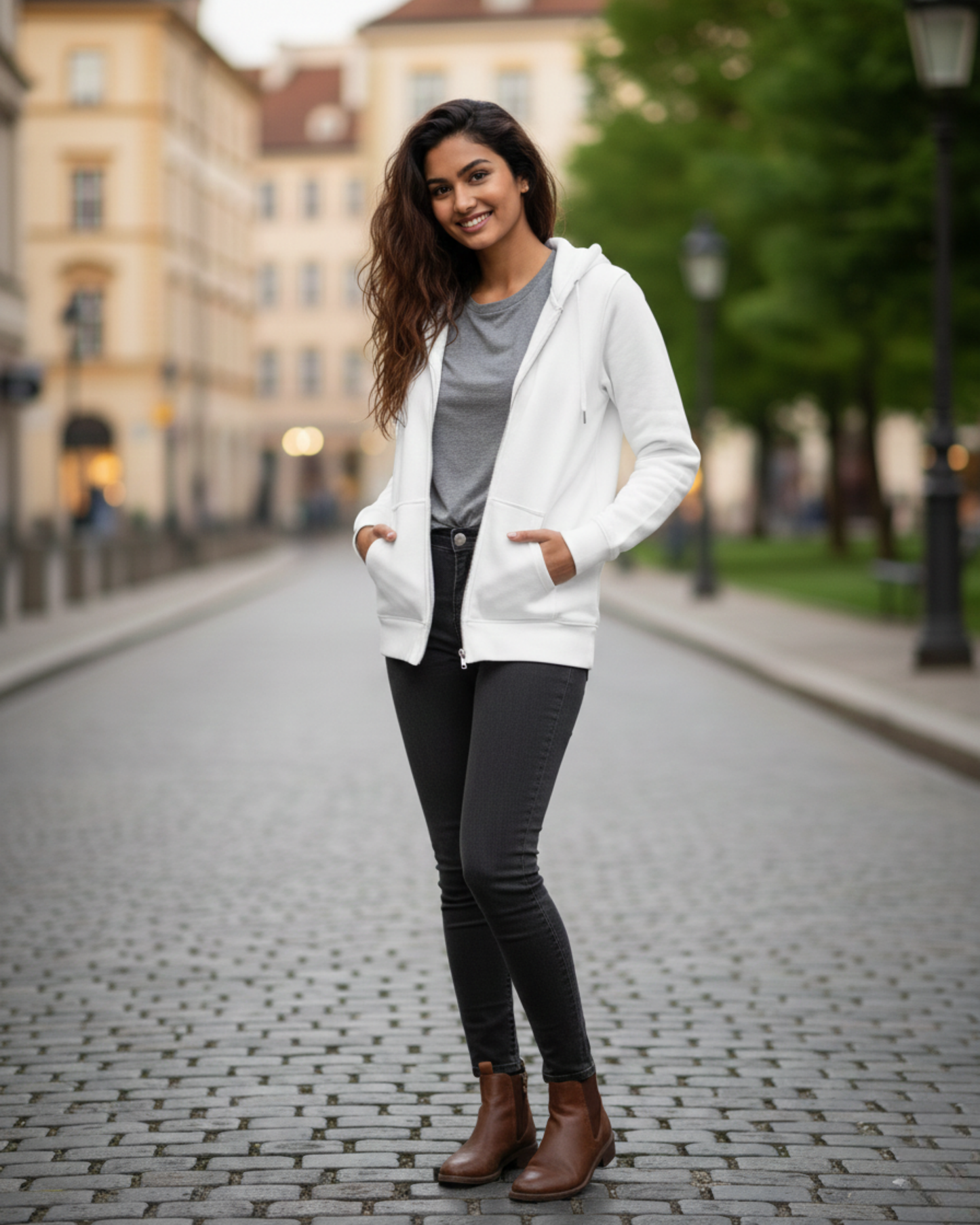 Harmonious Women's Zip-Up Hoodie-Light Edition regular fit cotton fabric heavyweight fabric detail view by HAViT Apparel