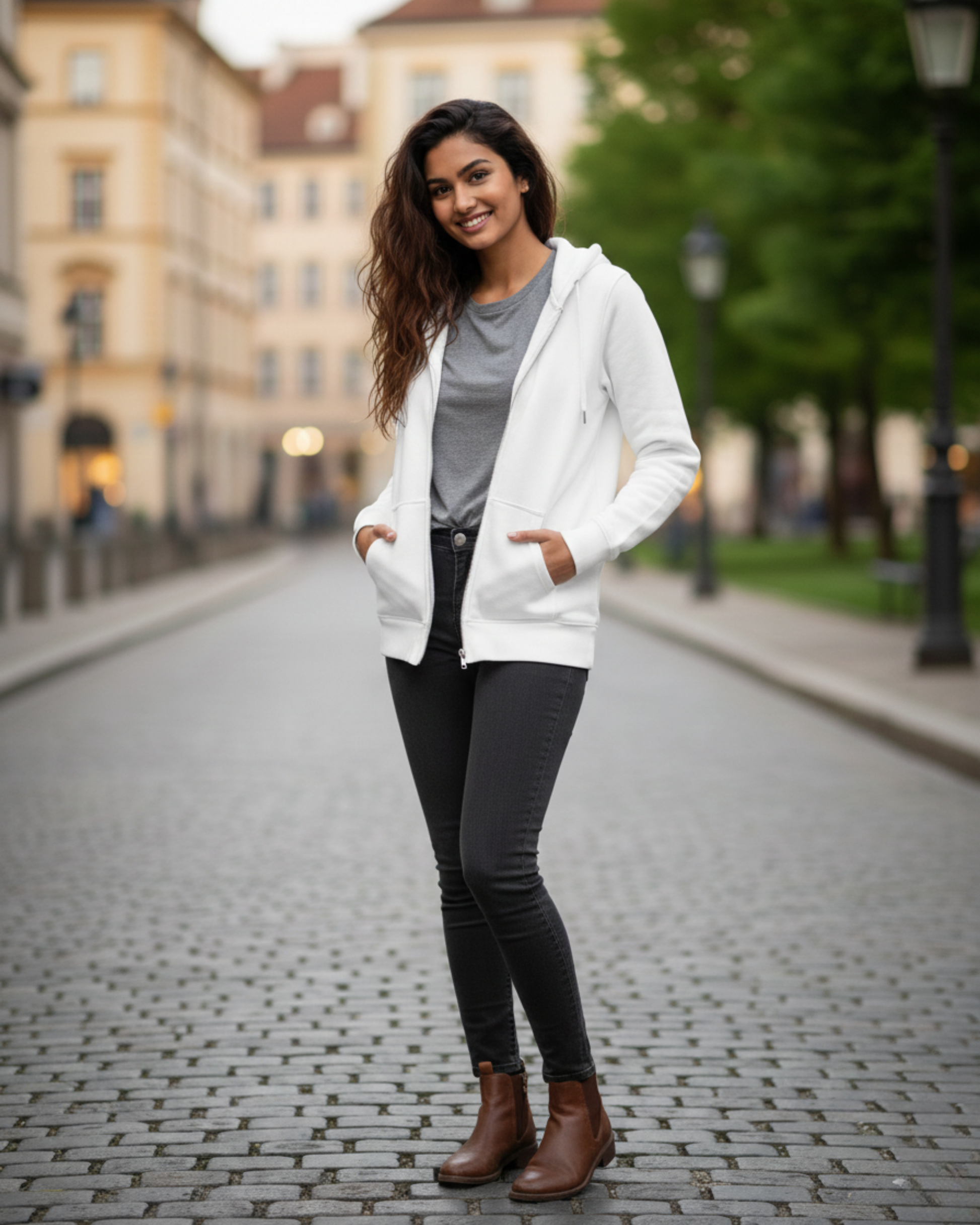 Harmonious Women's Zip-Up Hoodie-Light Edition regular fit cotton fabric heavyweight fabric detail view by HAViT Apparel