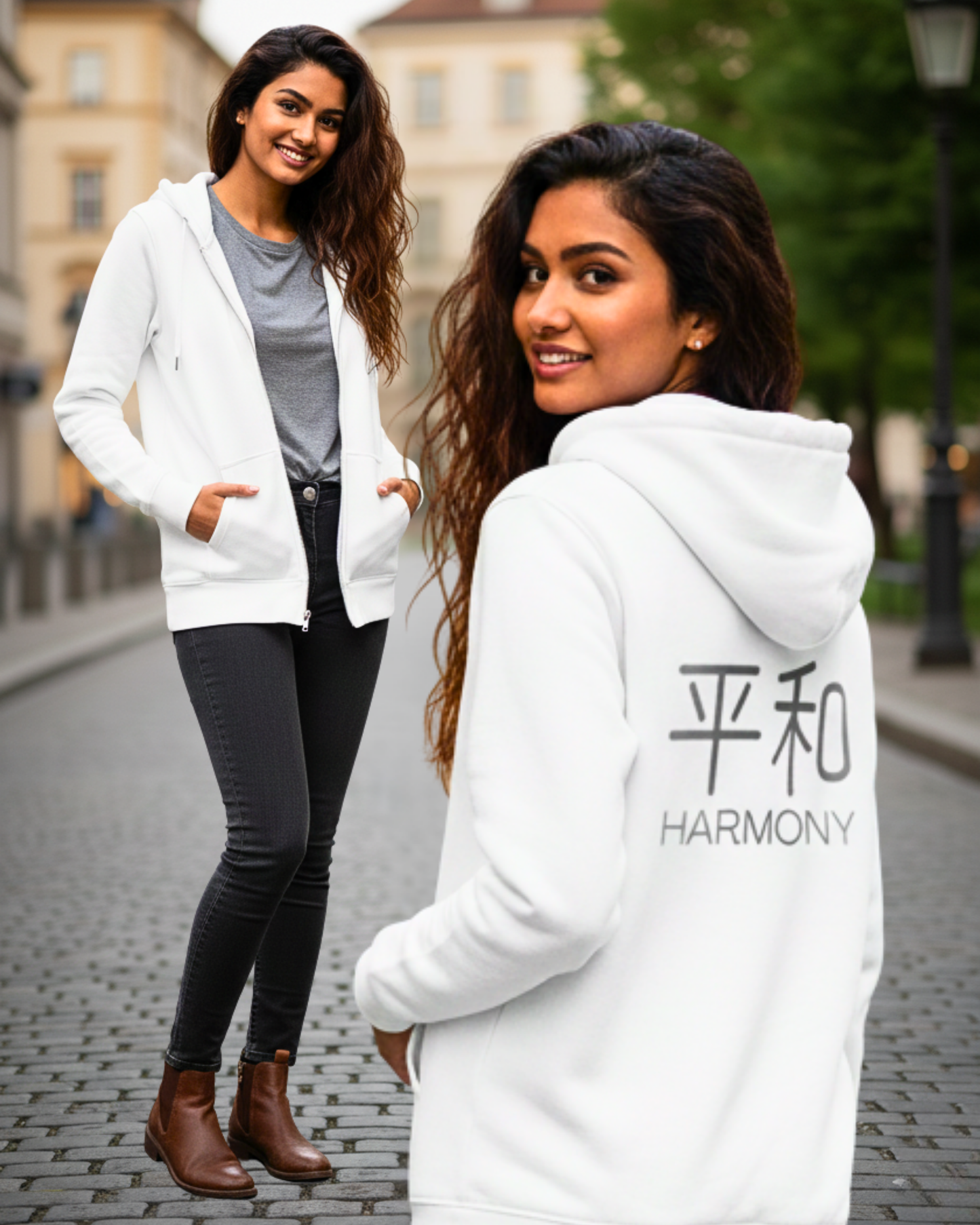 Harmonious Women's Zip-Up Hoodie-Light Edition regular fit cotton fabric heavyweight fabric detail view by HAViT Apparel