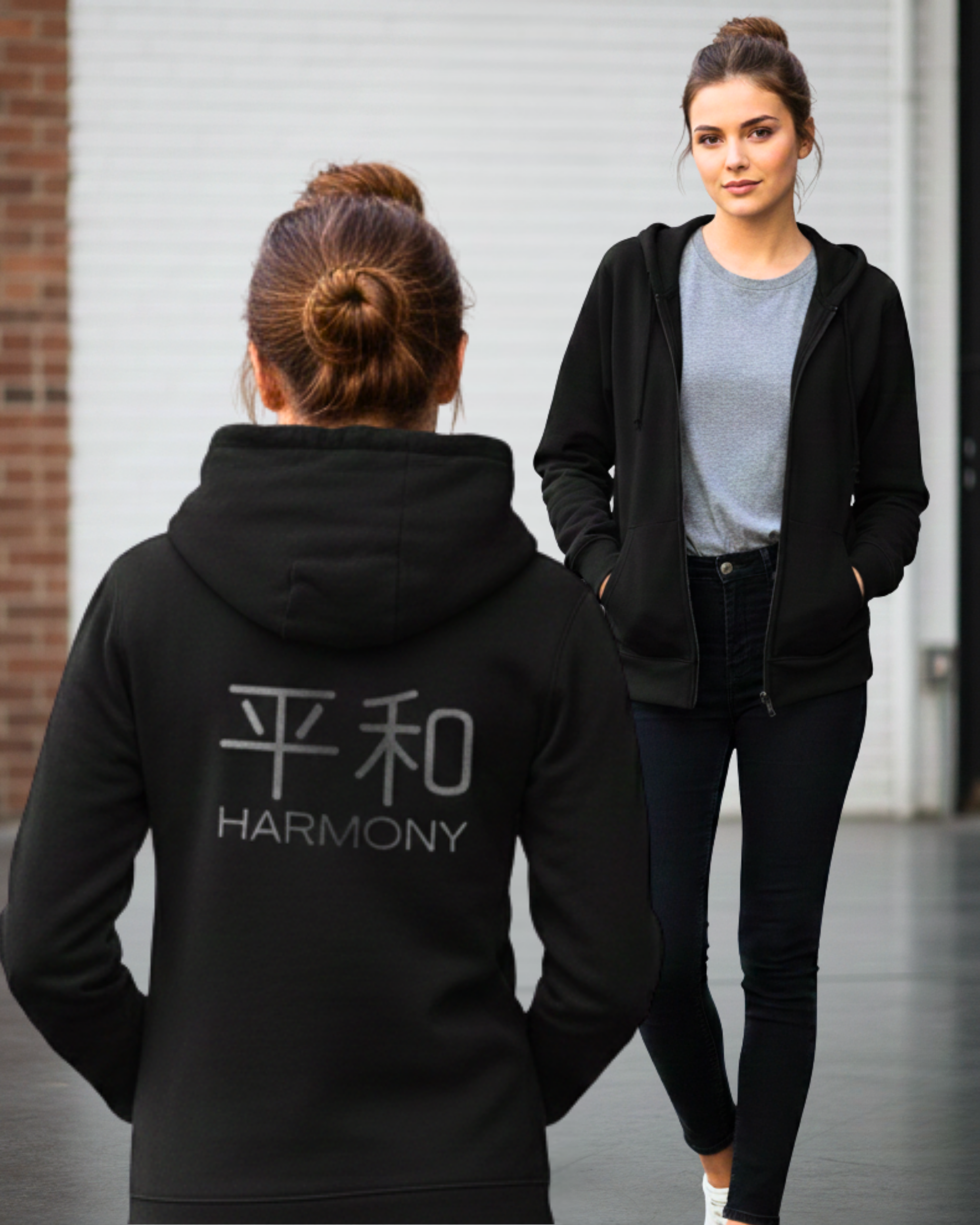 Harmonious Women's Zip-Up Hoodie regular fit cotton fabric heavyweight fabric detail view by HAViT Apparel