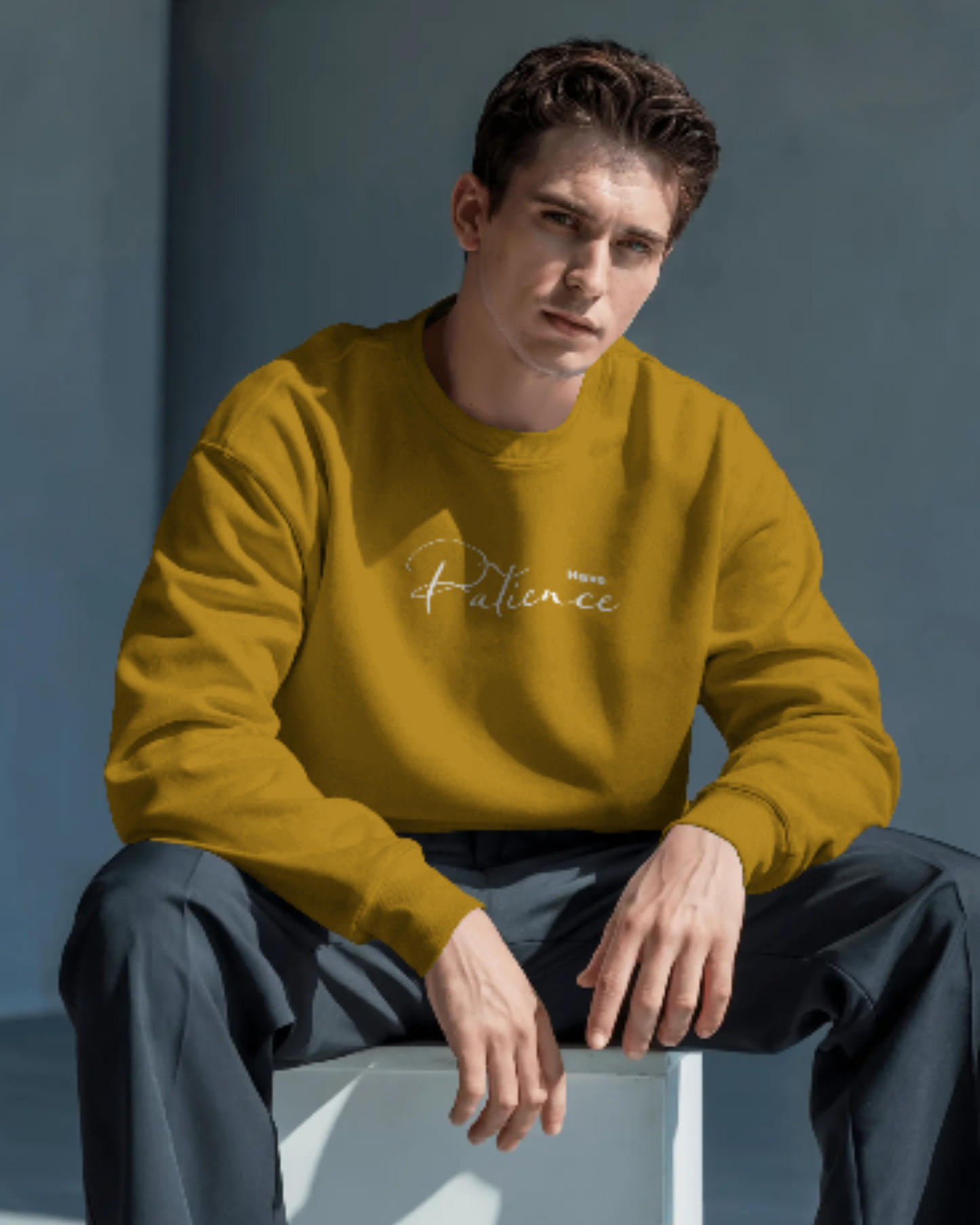 Patience Matters Sweatshirt sweatshirt regular fit cotton fabric heavyweight fabric printed design detail view by HAViT Apparel