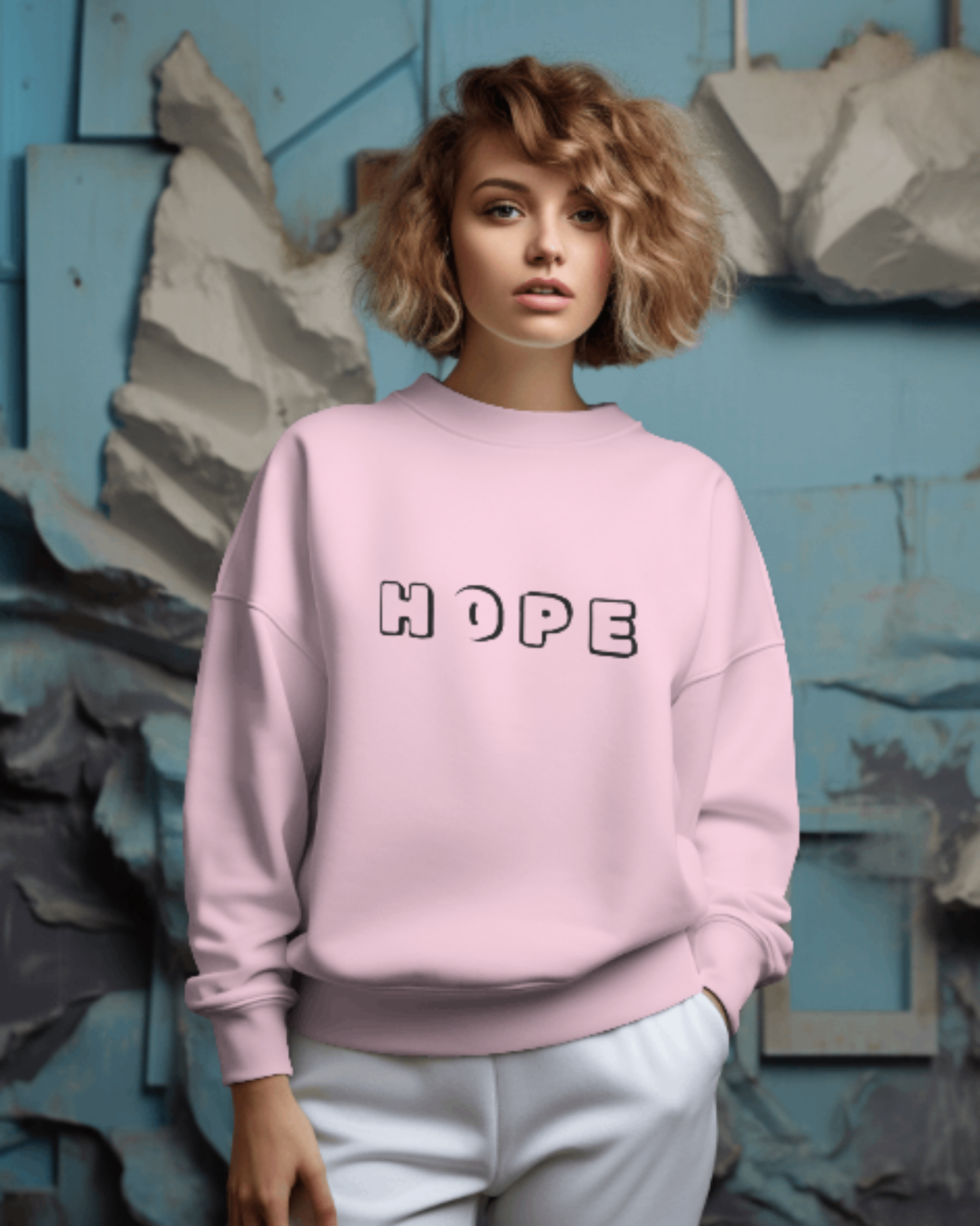 HOPE Graphic Women's Oversized Sweatshirt-Dark Edition sweatshirt oversized fit cotton fabric heavyweight fabric printed design detail view by HAViT Apparel