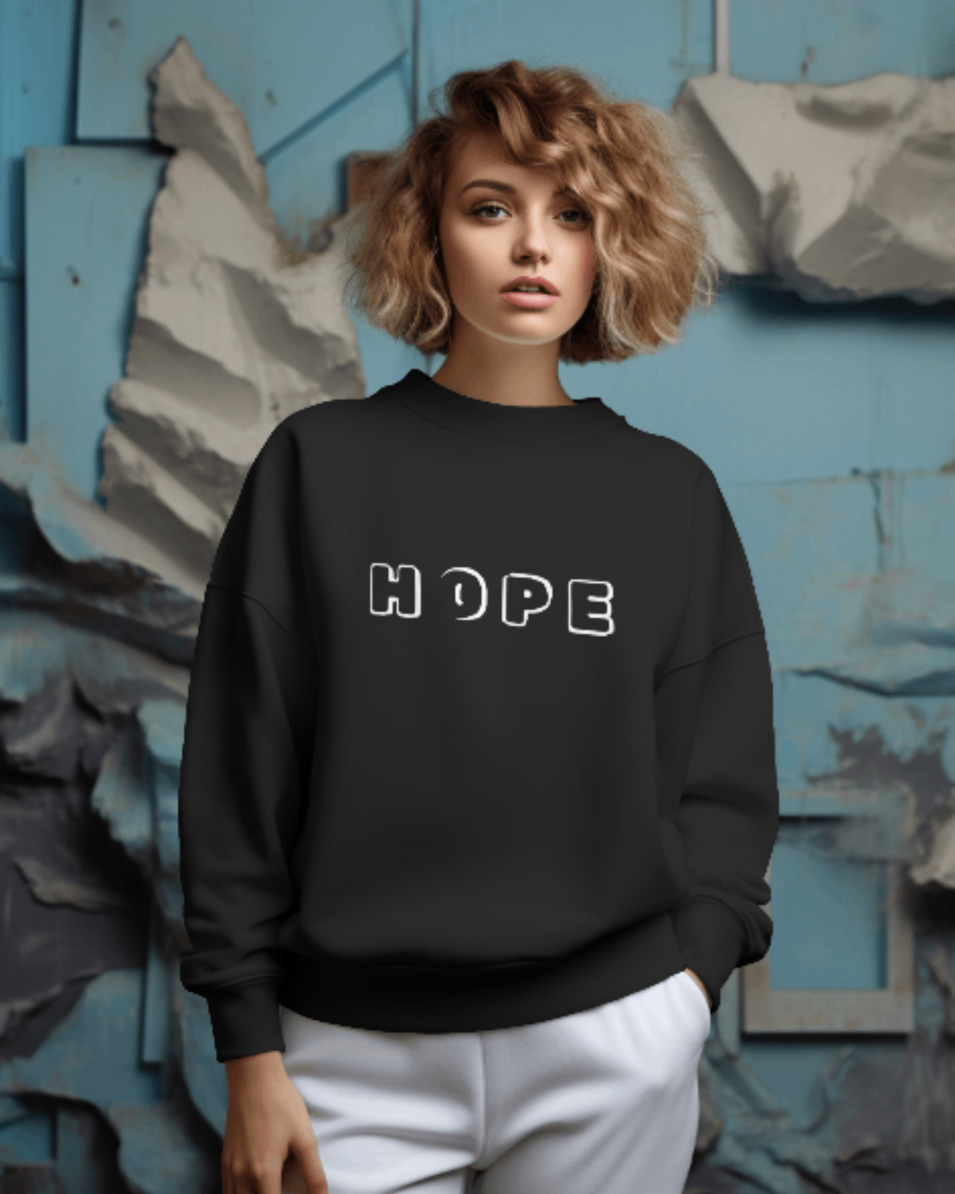 HOPE Graphic Women's Oversized Sweatshirt sweatshirt oversized fit cotton fabric heavyweight fabric printed design detail view by HAViT Apparel