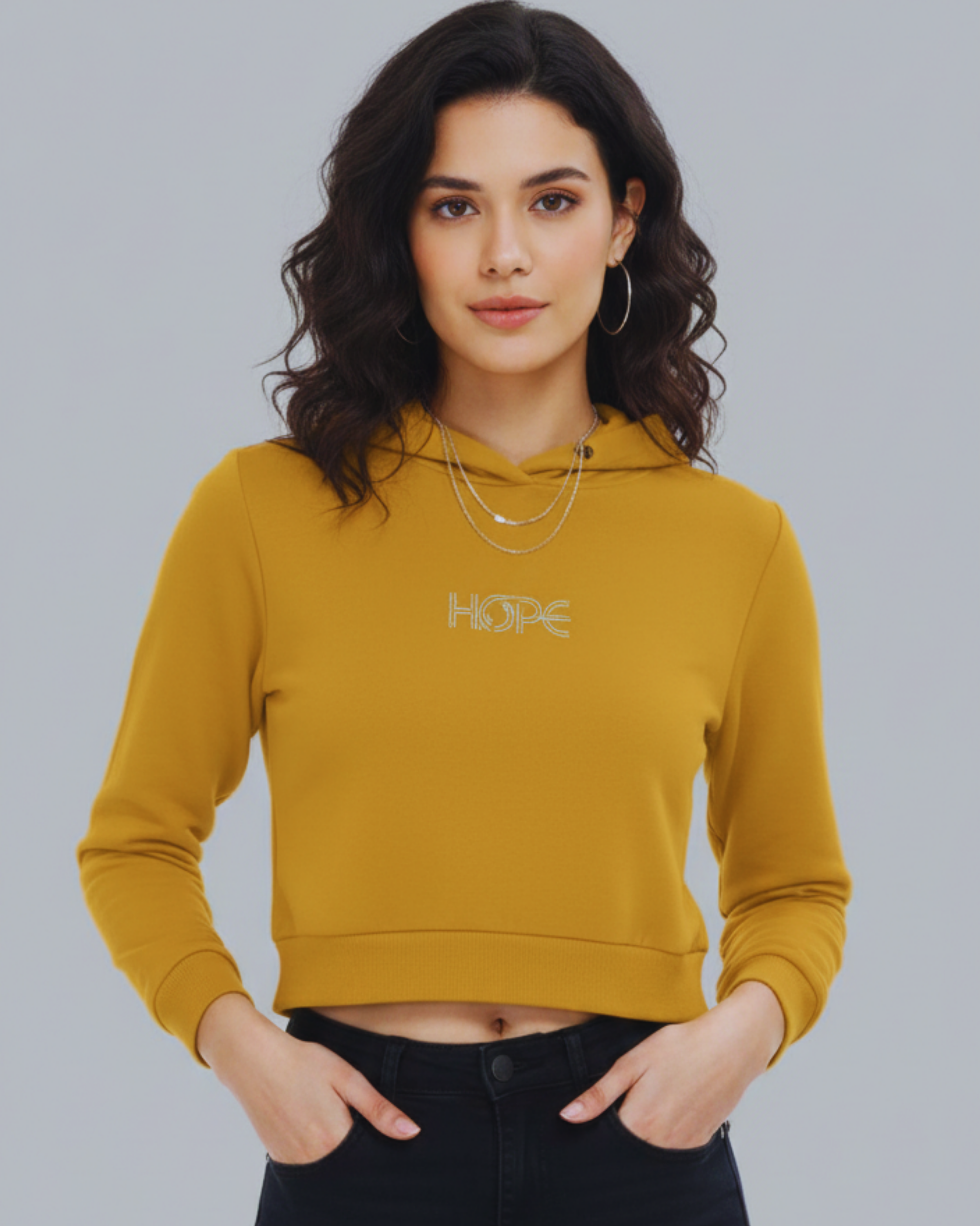 Hope Women's Cropped Hoodie hoodie cotton fabric heavyweight fabric printed design detail view by HAViT Apparel
