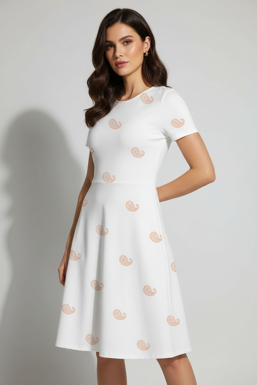 Indian model wearing elegant paisley A-line dress