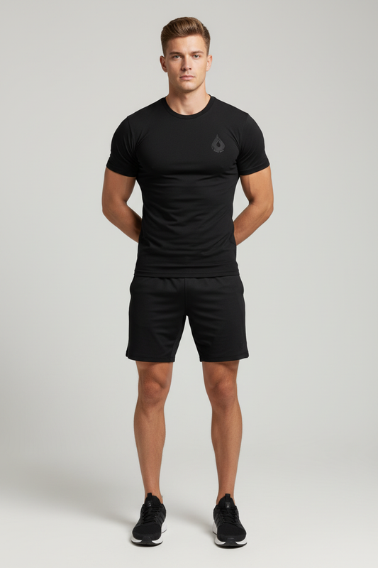 Model wearing Sweat State-Stretch T-shirt in Black