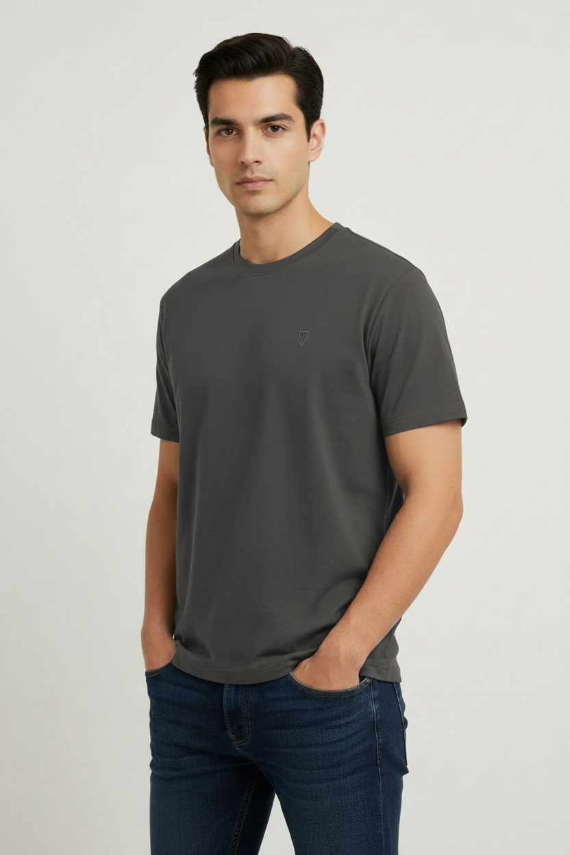HAViT Men's Crew Neck T-Shirt – Steel Grey – Indian Male Model