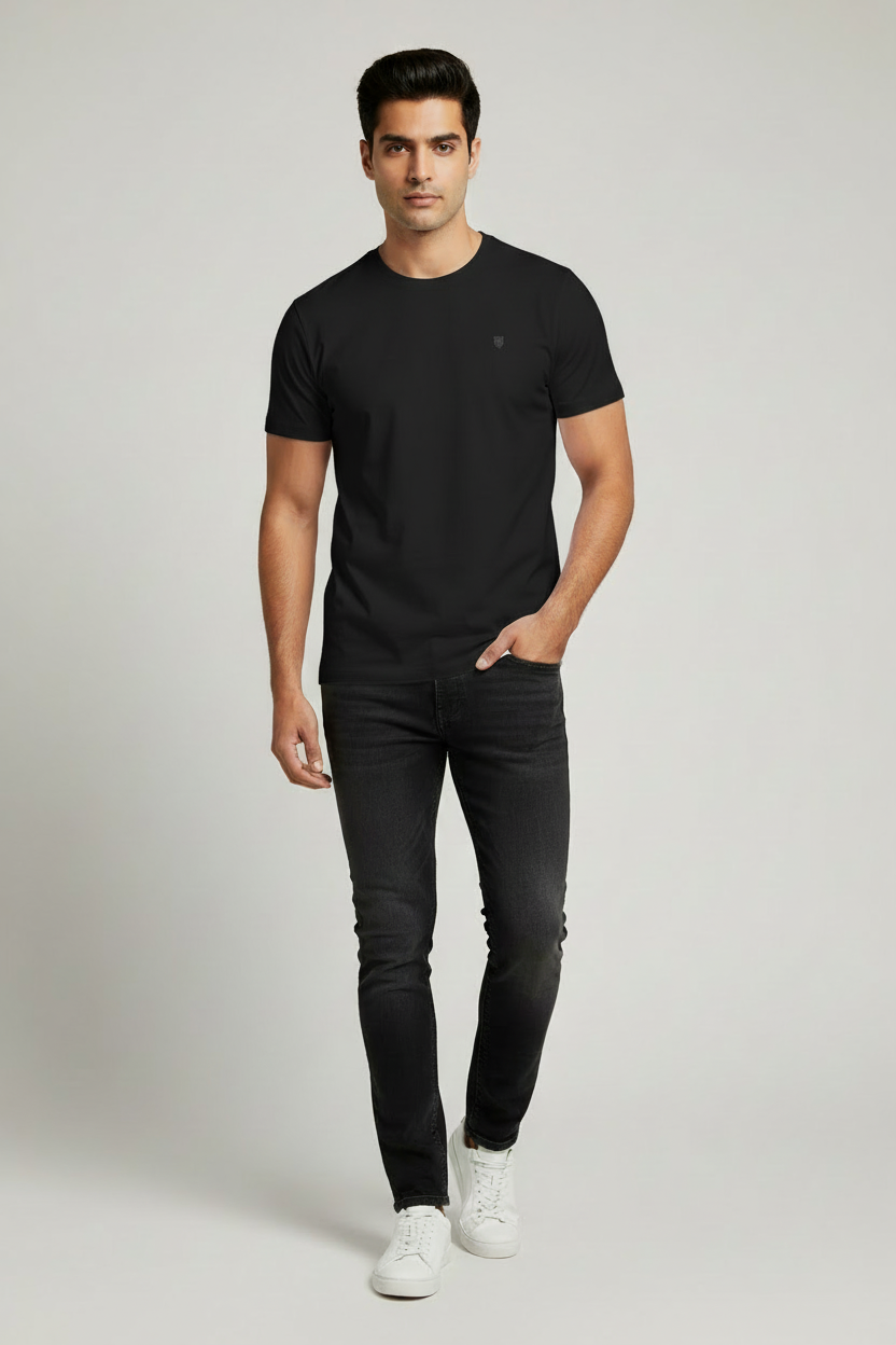 HAViT Supima Cotton T-Shirt – Black – Indian Male Model