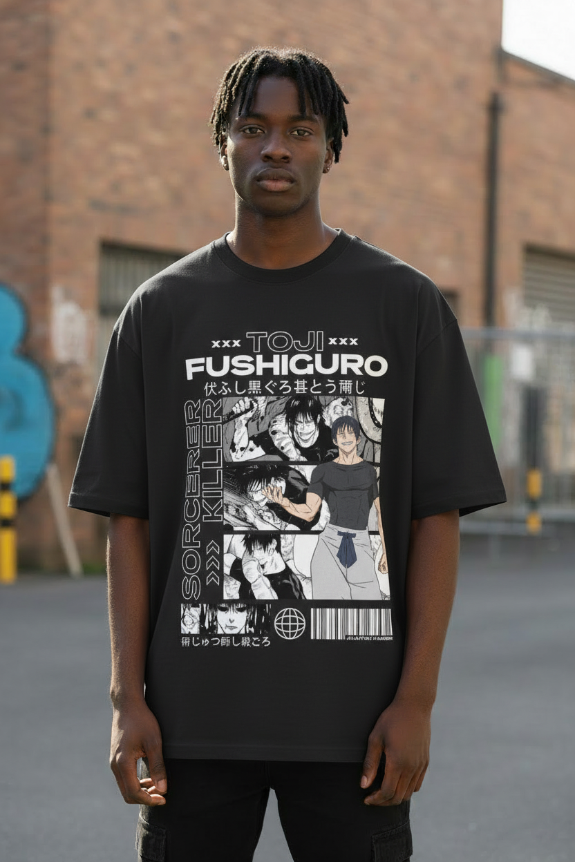 Male model wearing TOJI oversized t-shirt