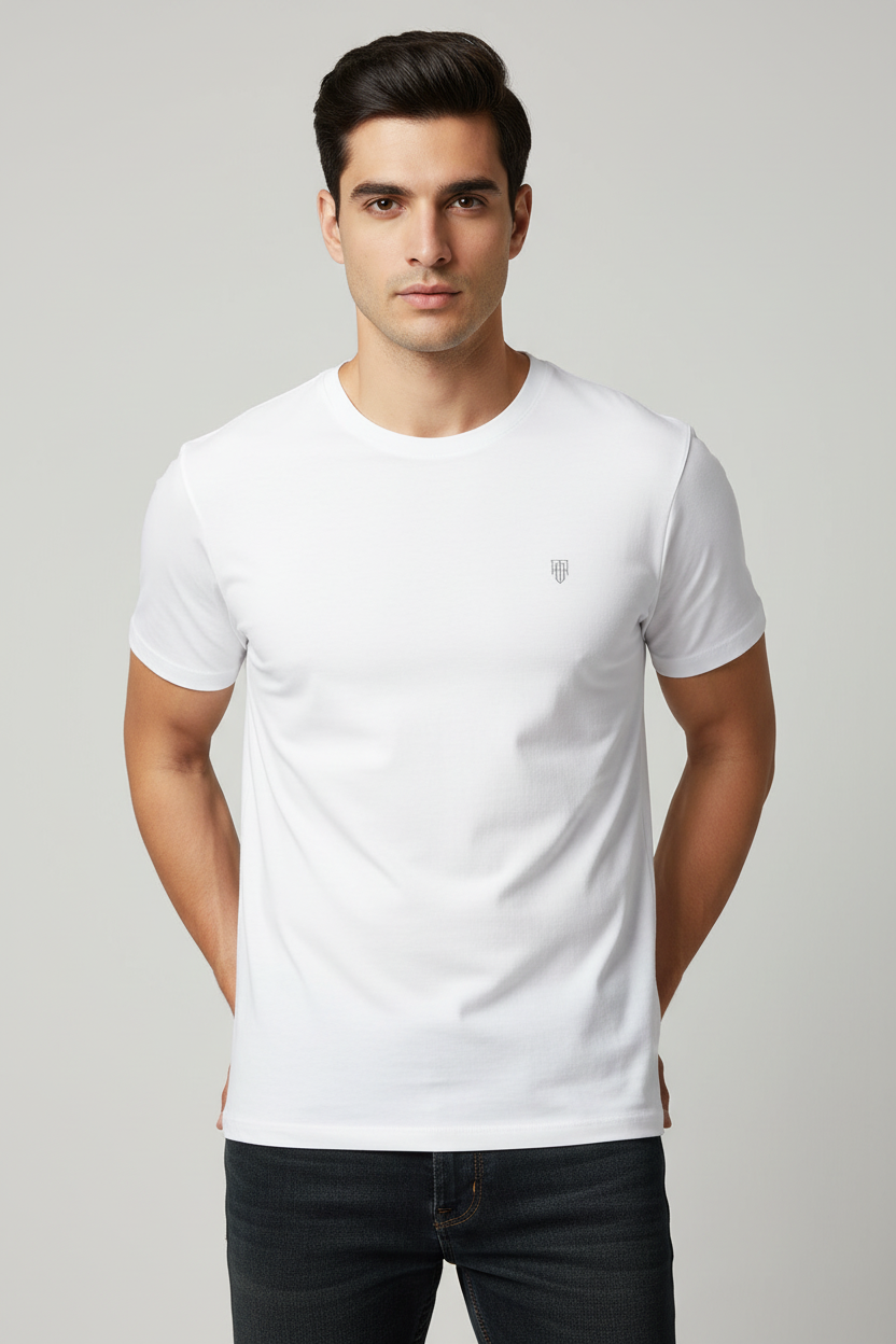 HAViT Men's Crew Neck T-Shirt – White – Indian Male Model