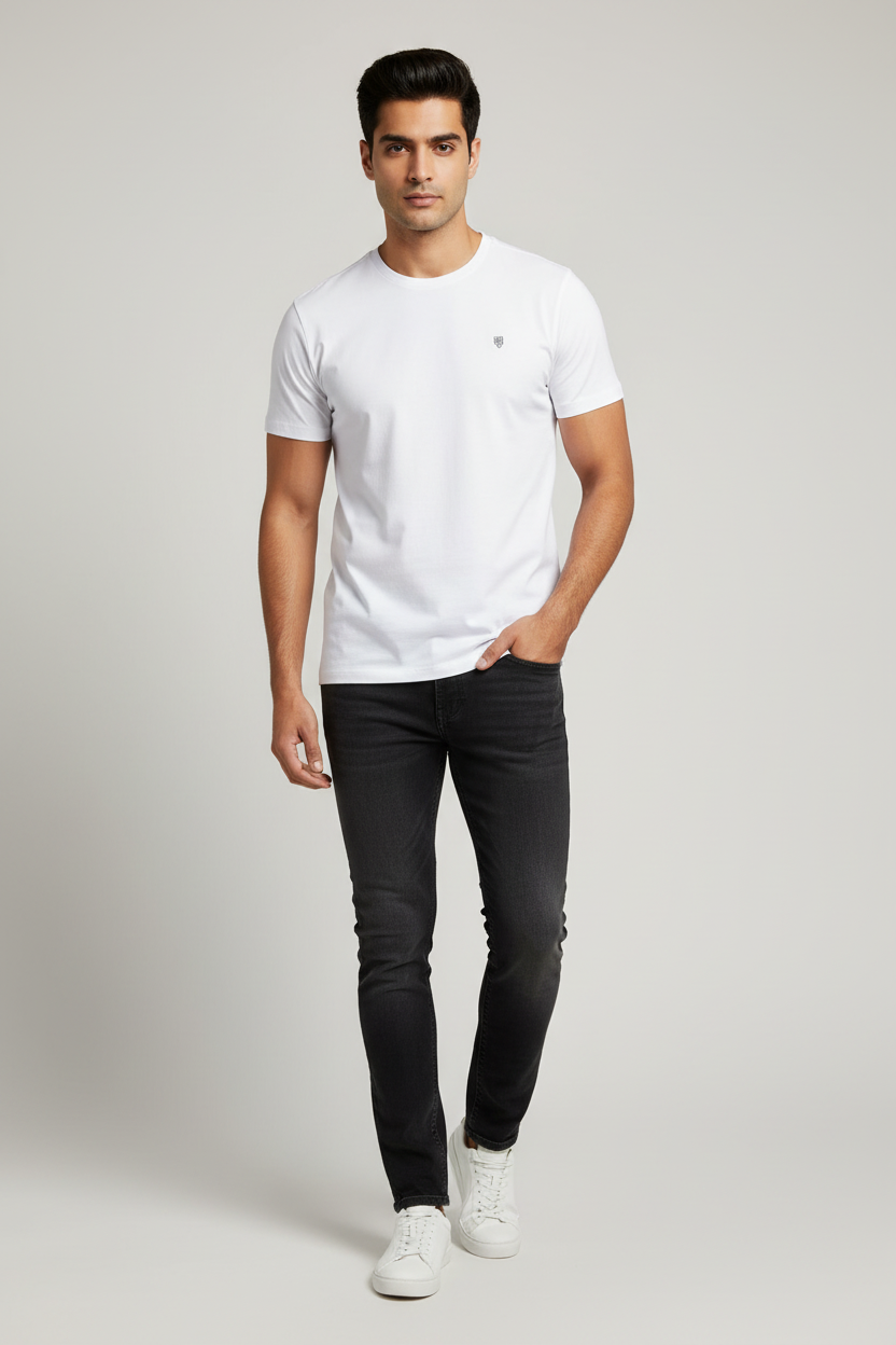 HAViT Supima Cotton T-Shirt – White – Indian Male Model