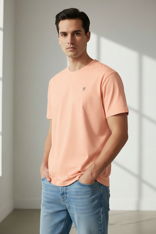 HAViT Men's Crew Neck T-Shirt – Peach – Indian Male Model