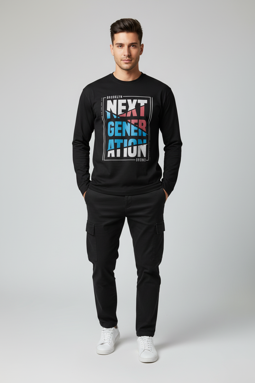 Model wearing Next Generation Full Sleeve T-Shirt