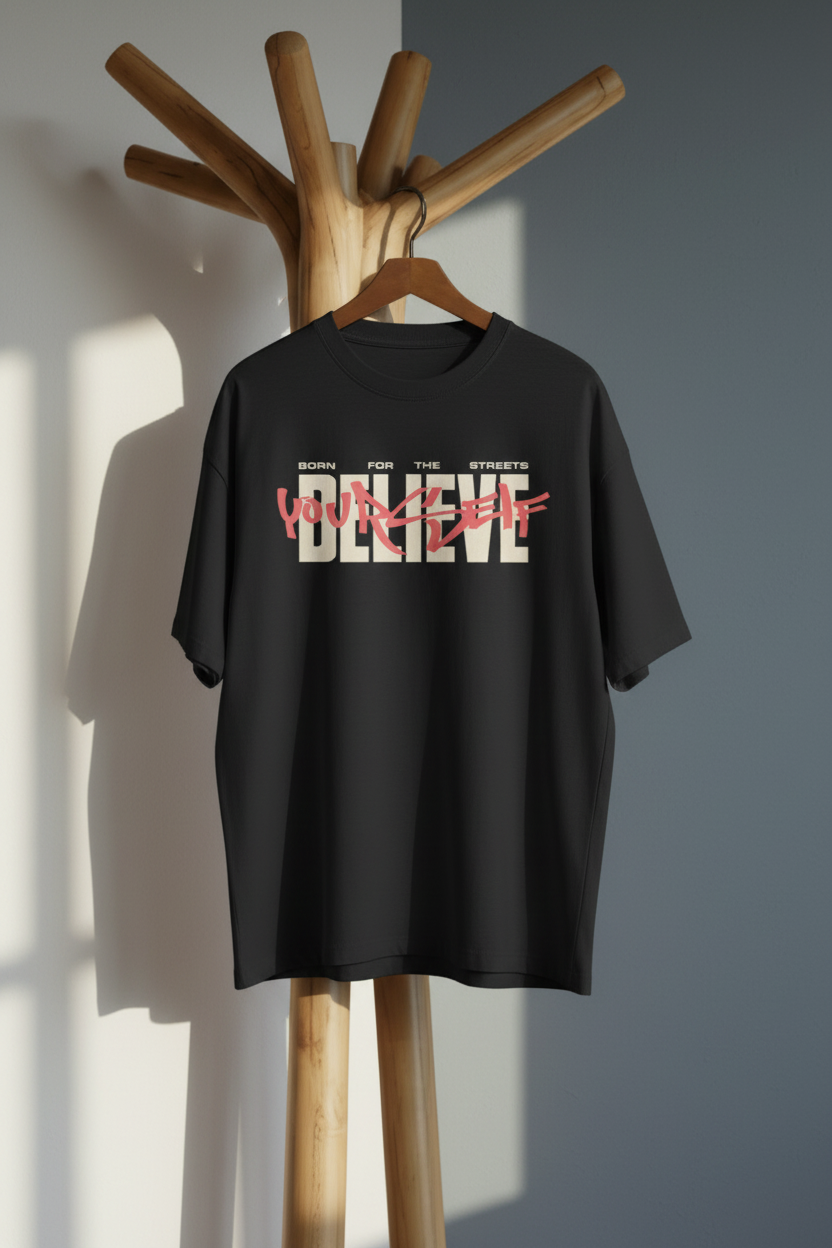 Believe Yourself Oversized T-Shirt hanger mockup