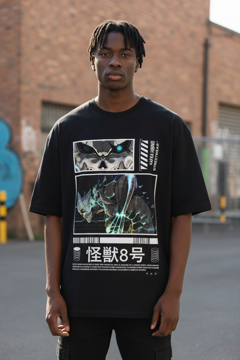 Male model wearing KAIJU oversized t-shirt