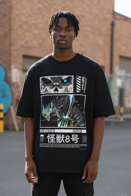 Male model wearing KAIJU oversized t-shirt
