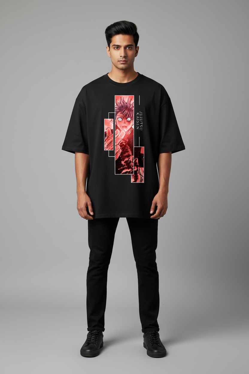 Awakened Vessel Oversized T-Shirt – Black – Front – Indian Male Model
