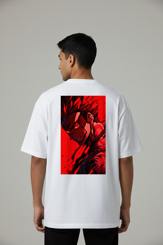 Cursed King Rage Oversized T-Shirt – White – Back – Indian Male Model
