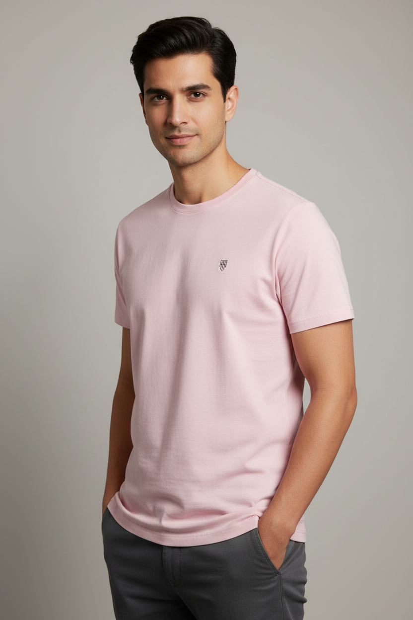 Men's Cotton Stretch T-Shirt – Light Baby Pink – Indian Male Model
