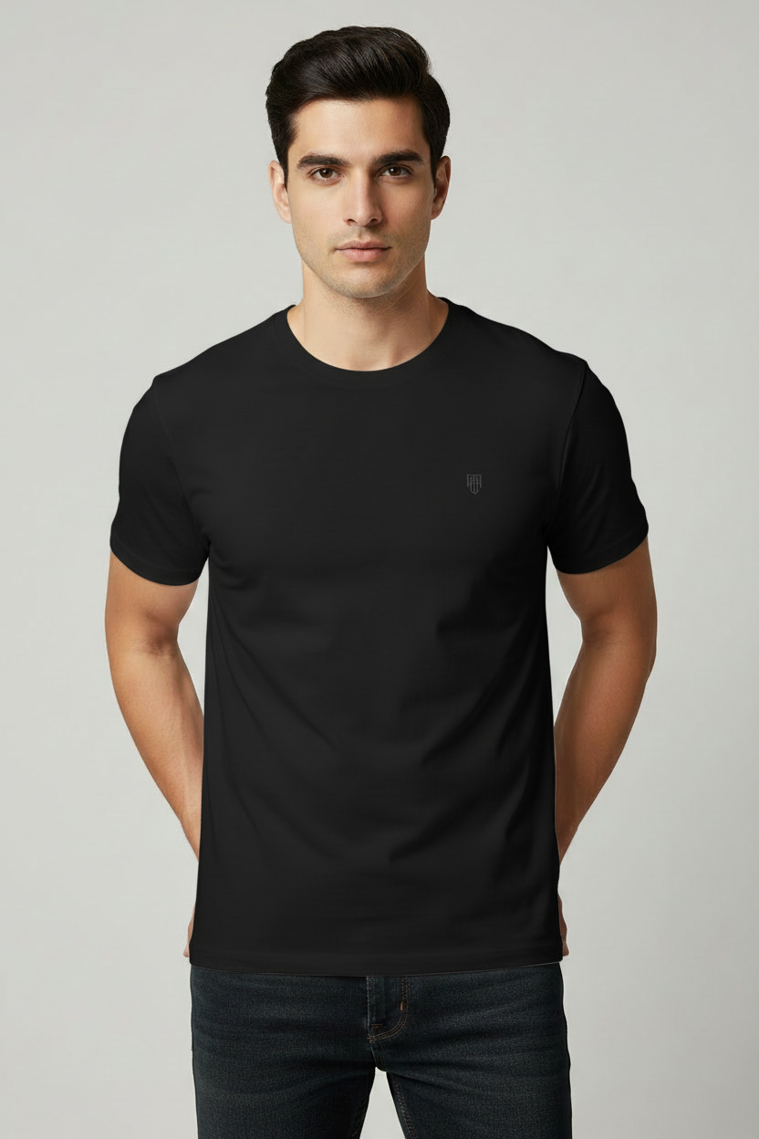 HAViT Men's Crew Neck T-Shirt – Black – Indian Male Model