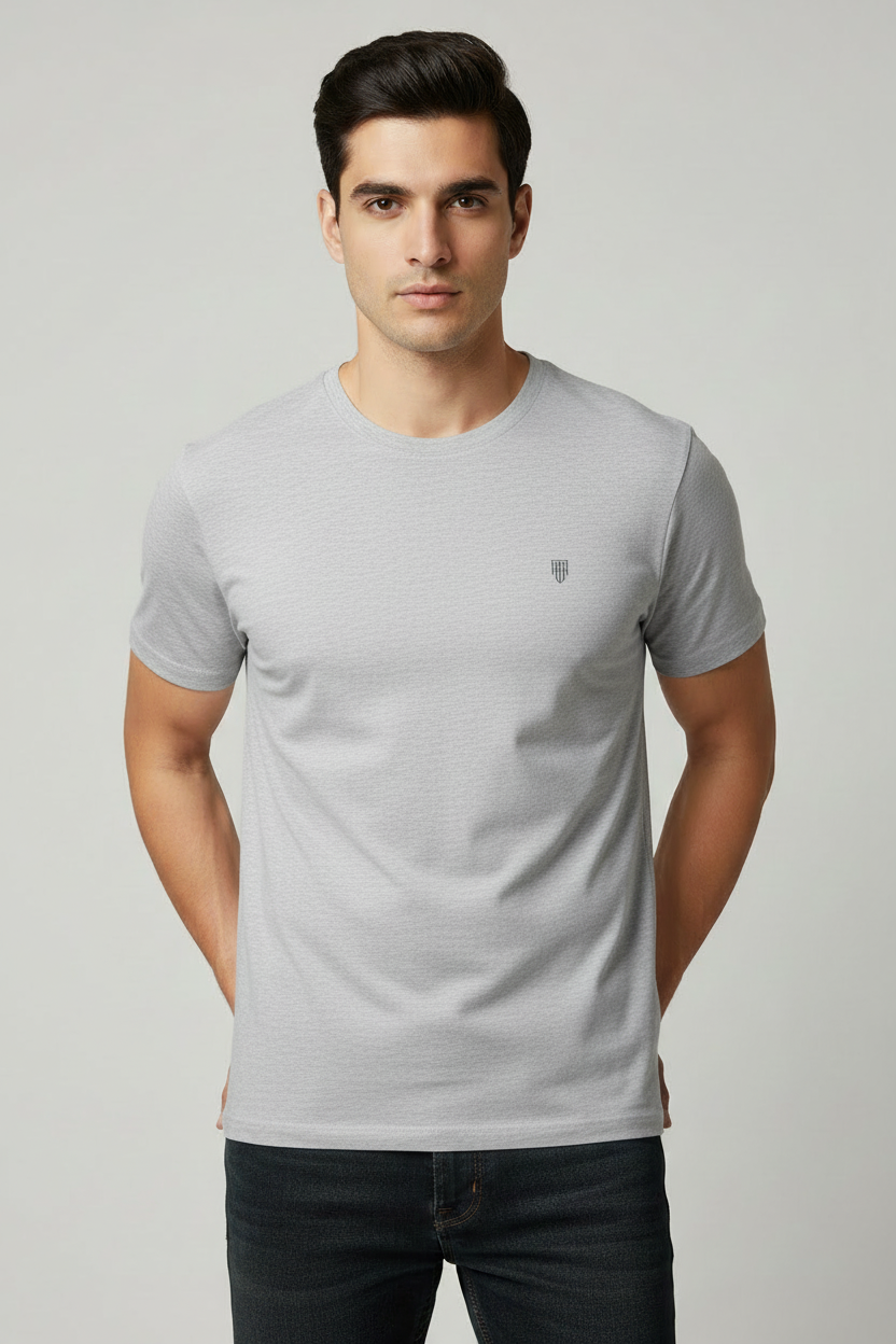 HAViT Men's Crew Neck T-Shirt – Grey Melange – Indian Male Model