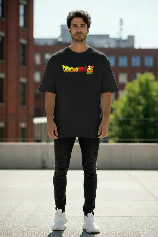 Male model wearing Heavenfall Showdown oversized t-shirt