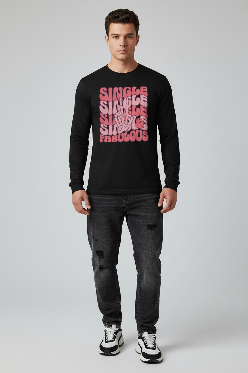 Model wearing Single & Fabulous Graphic Full Sleeve T-Shirt