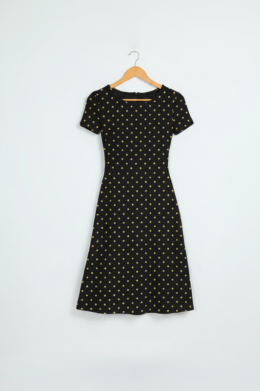 Sunny Charm A-Line Dress - dress on wooden hanger, white studio background