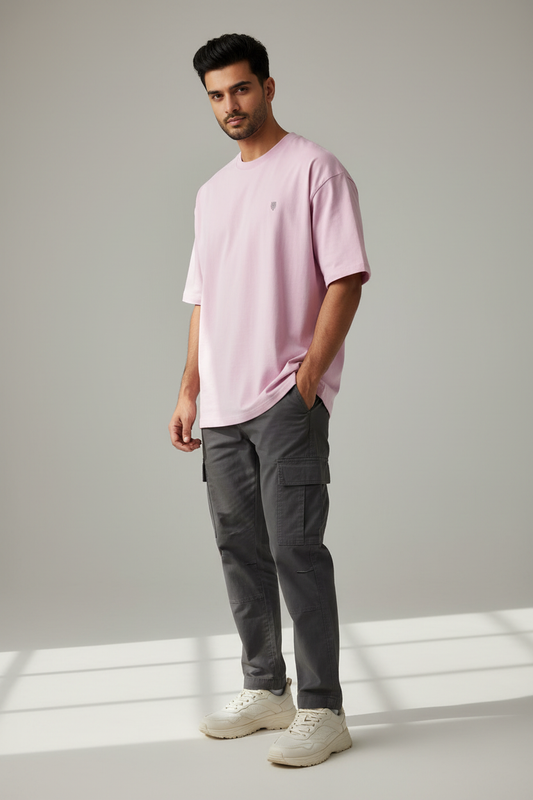 HAViT Classic Oversized T-Shirt – Light Baby Pink – Indian Male Model