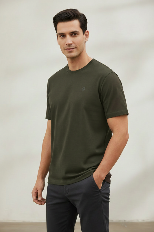 HAViT Men's Crew Neck T-Shirt – Olive Green – Indian Male Model