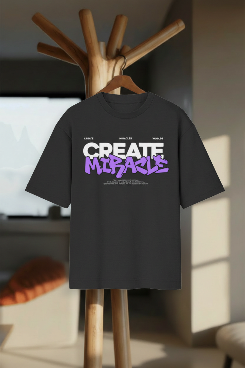 Create Miracle – Oversized Standard T-Shirt - Hanger Mockup