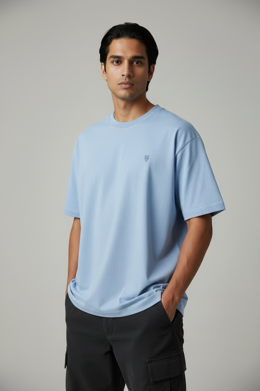 HAViT Classic Oversized T-Shirt – Baby Blue – Indian Male Model