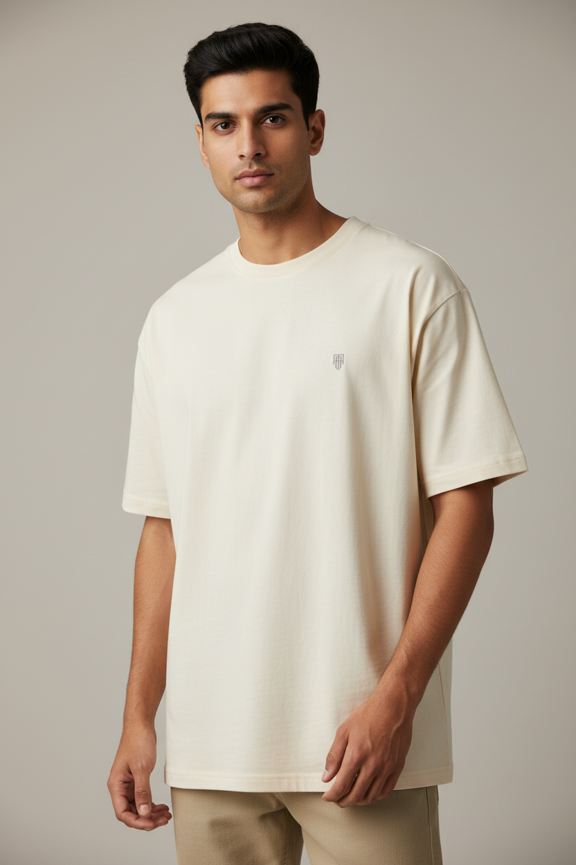 HAViT Classic Oversized T-Shirt – Off White – Indian Male Model