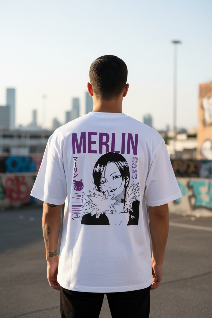 Male model wearing Unisex Oversized Standard T-Shirt - back view
