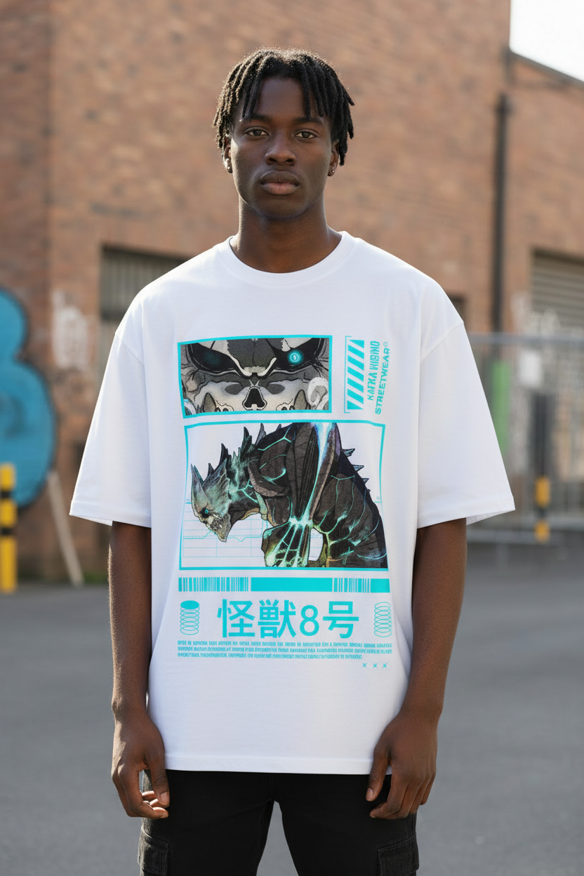 Male model wearing KAIJU CORE oversized t-shirt