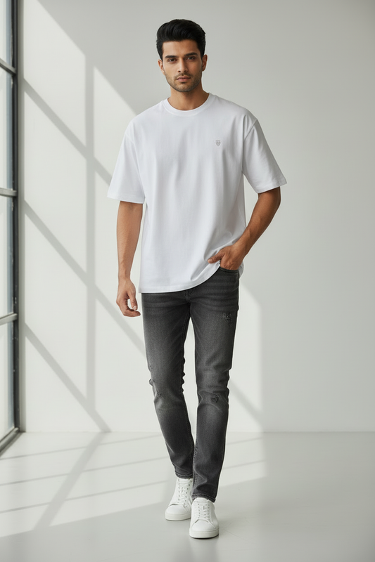 HAViT Classic Oversized T-Shirt – White – Indian Male Model