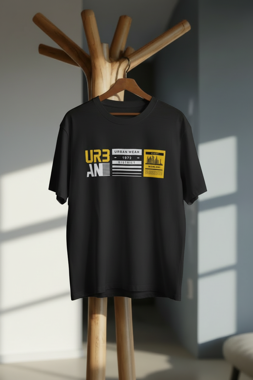 UR3 Urban District Oversized T-Shirt hanger mockup