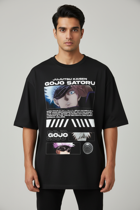 Infinity Sorcerer Blueprint Oversized T-Shirt – Black – Front – Indian Male Model
