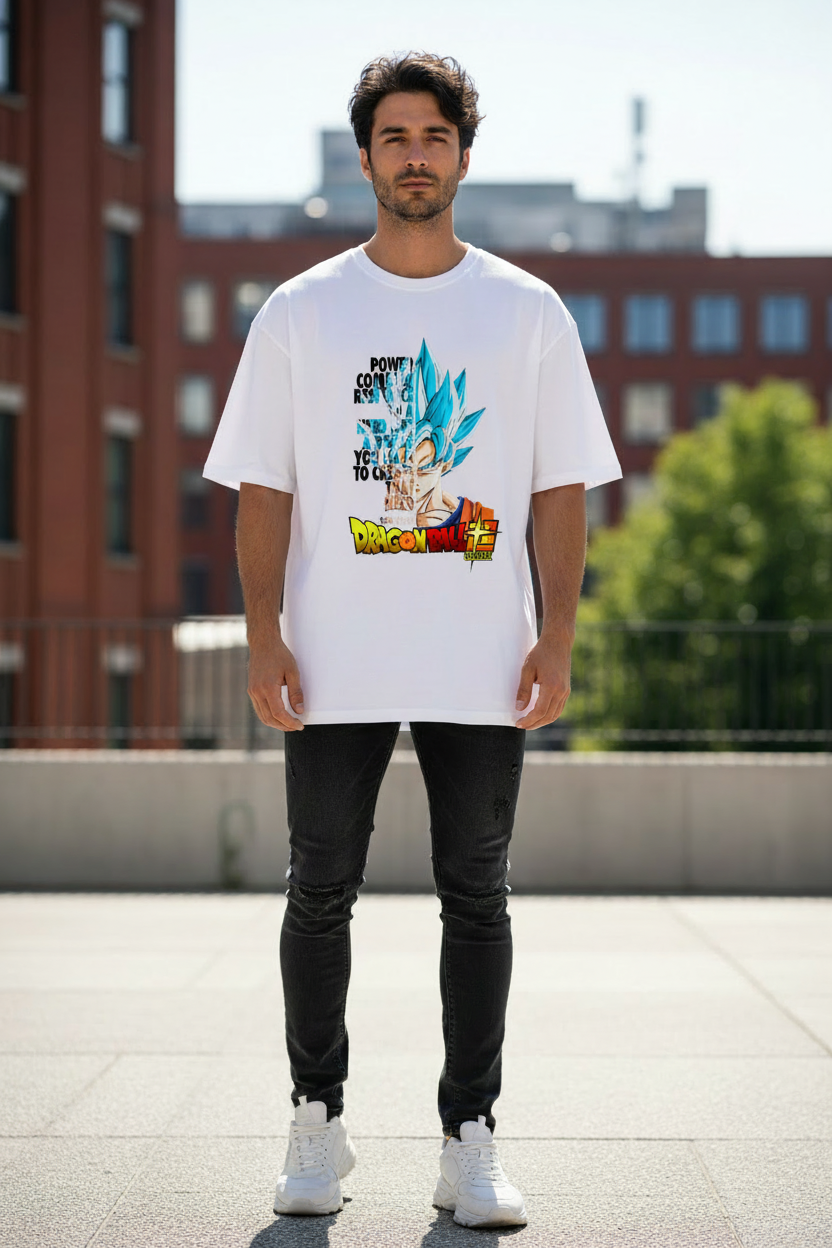 Male model wearing Limitless Resolve oversized t-shirt
