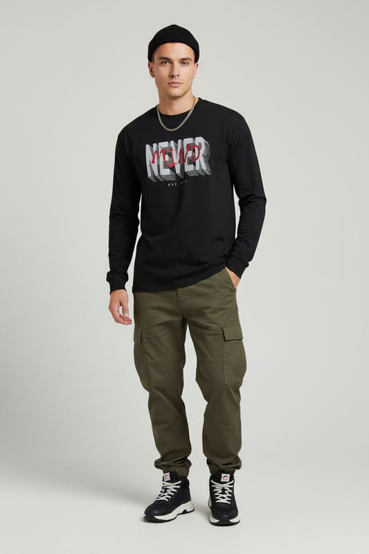 Model wearing Never Mind Bad Day Full Sleeve T-Shirt