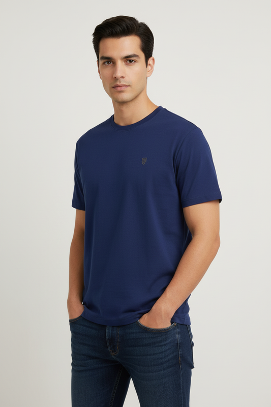 HAViT Men's Crew Neck T-Shirt – Royal Blue – Indian Male Model