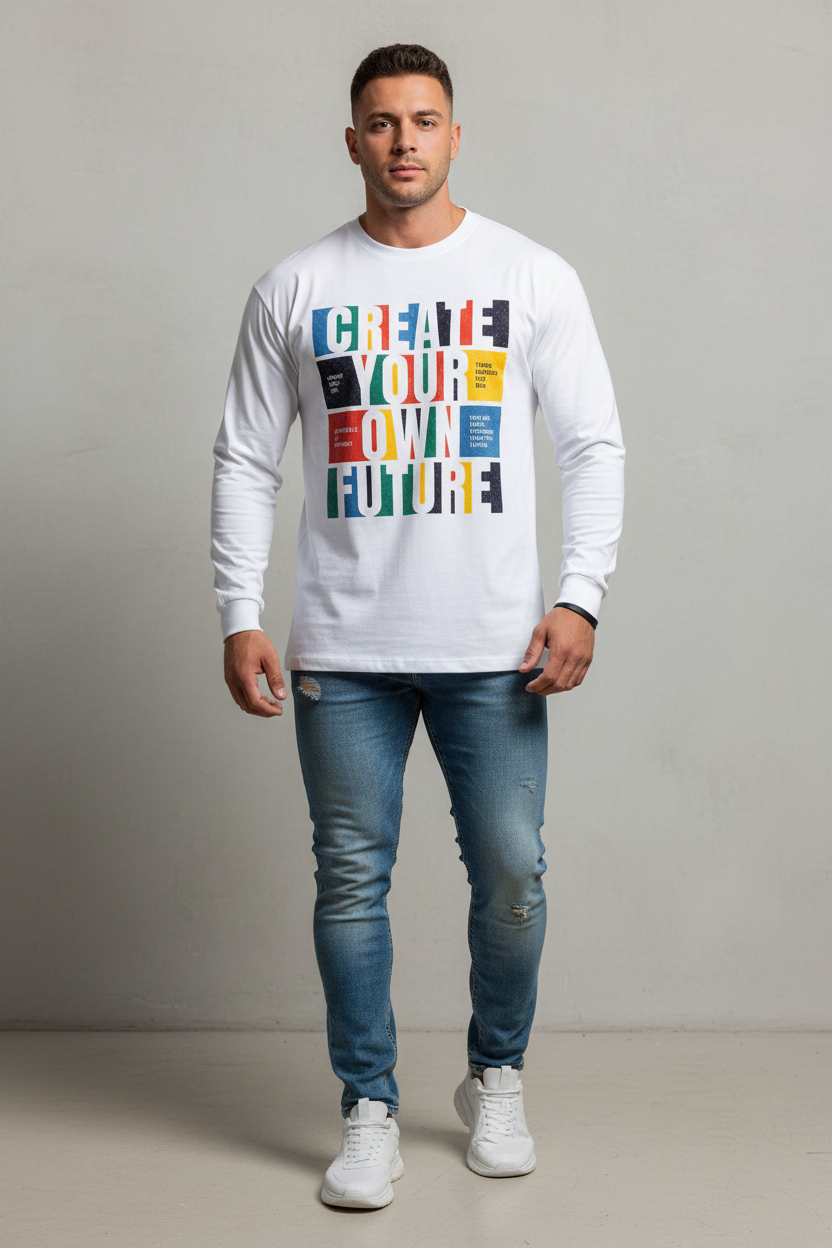 Model wearing Create Your Own Future Full Sleeve T-Shirt