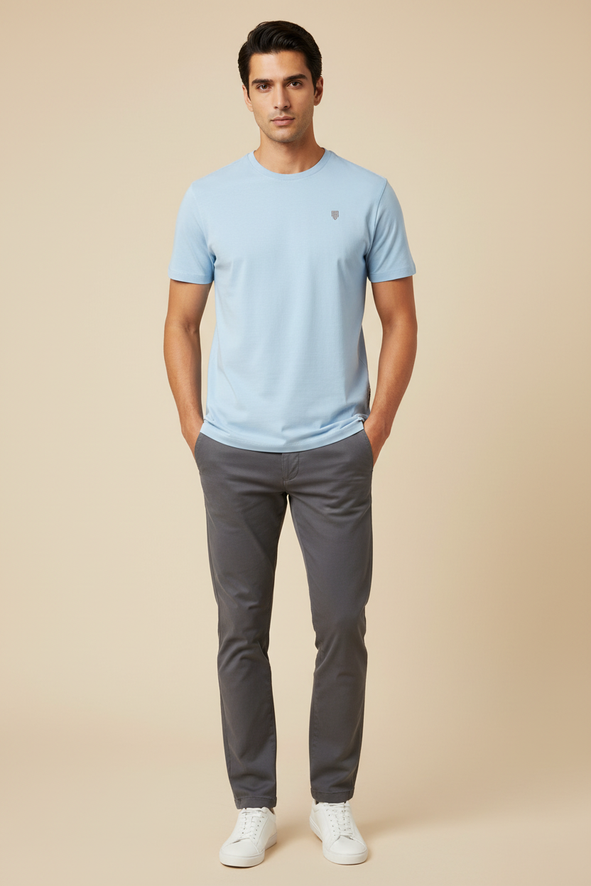 Men's Cotton Stretch T-Shirt – Baby Blue – Indian Male Model
