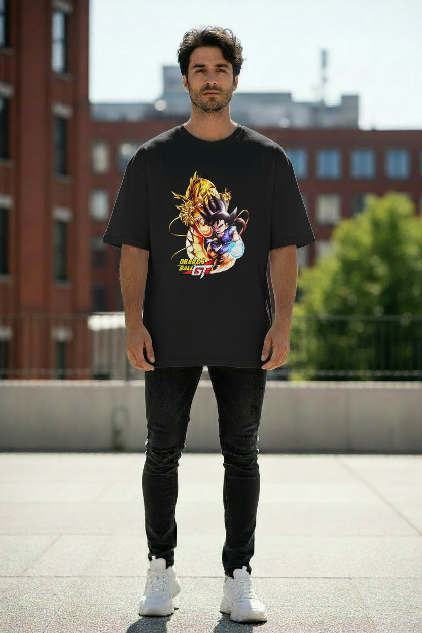 Male model wearing Dragon Fury Strike oversized t-shirt