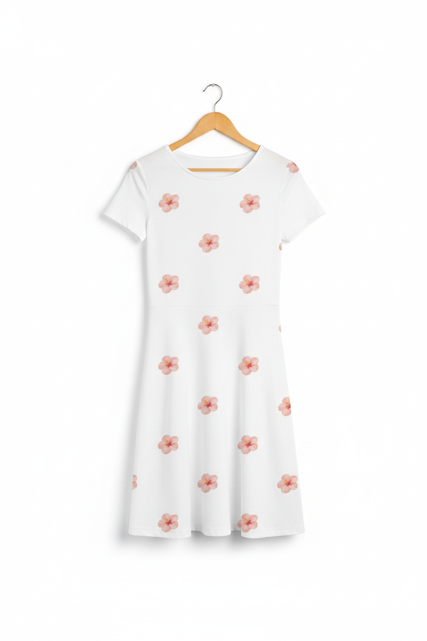 Island bloom A-line dress on wooden hanger