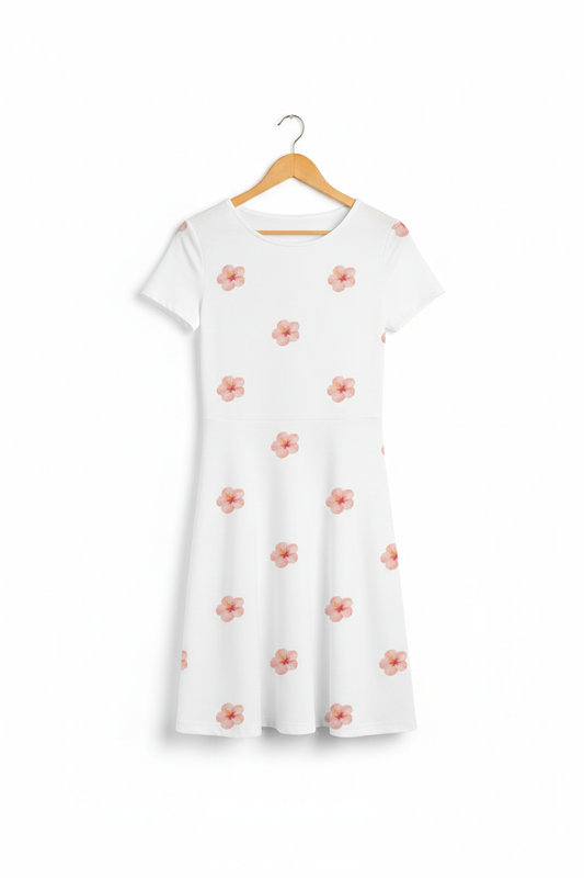 Island bloom A-line dress on wooden hanger