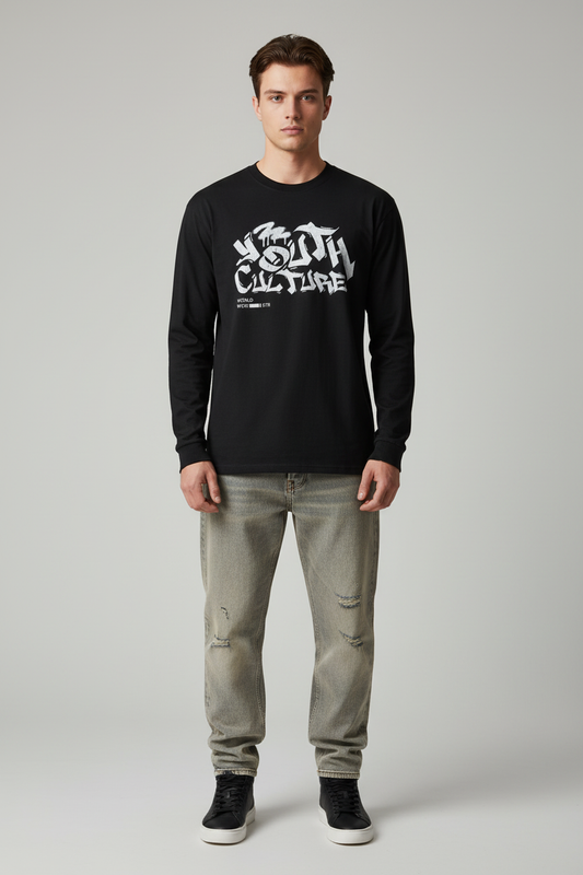 Model wearing Youth Culture Graphic Full Sleeve T-Shirt
