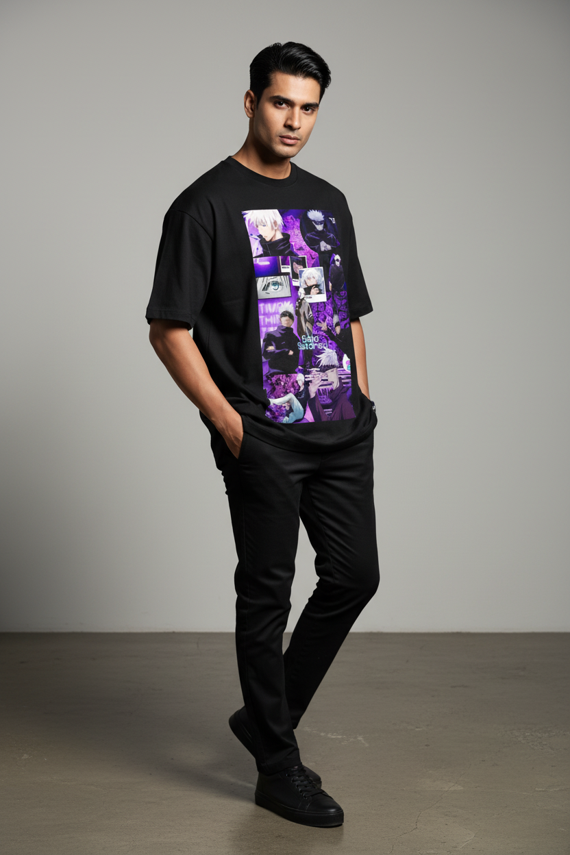 Infinite Void Oversized T-Shirt – Black – Front – Indian Male Model